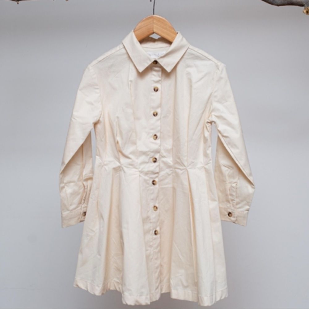 Zara Cotton Cream Kids Casual Shirt Dress Girls Size 7 EUC